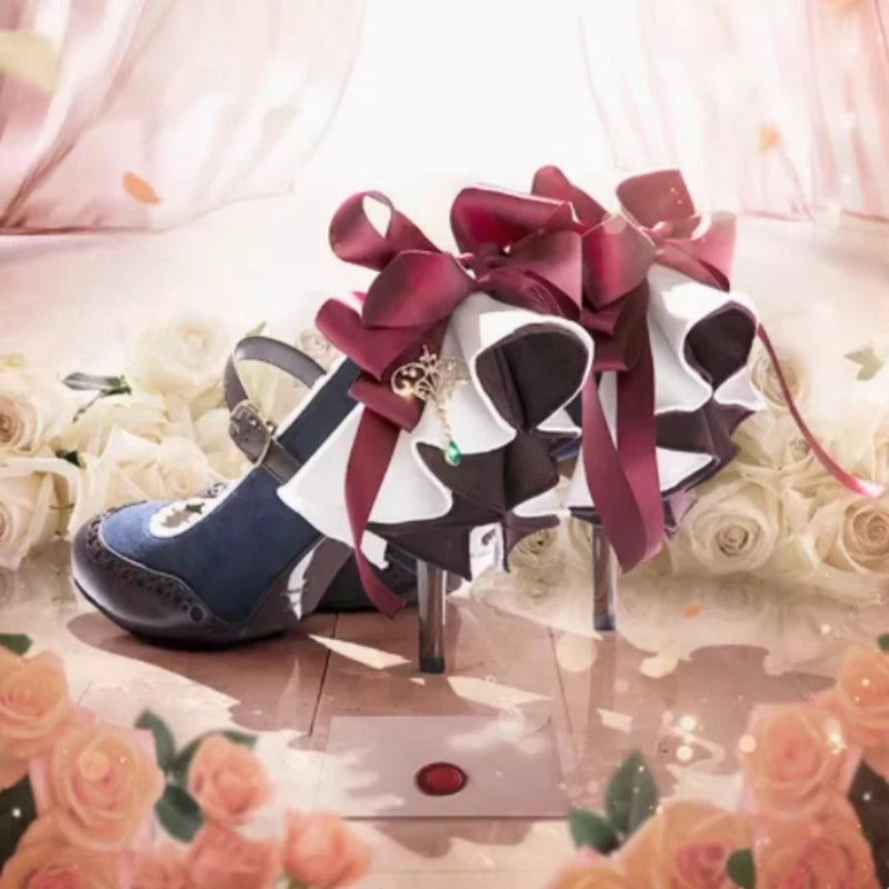 Violet Evergarden Sweet High Heels Shoes Bow Round Toe Mary Jane Shoes Lolita 07FC0E-D4 - KOEEK
