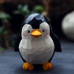 2Pc Hand Carved Wooden Penguin Figurines Mini Desktop Home Decor 07FC0E-D4 - KOEEK