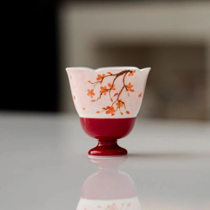 50ml High-foot Flower Mouth Master Cup Hand-painted Red Plum Kung Fu Tea Set 07FC0E-D4 - KOEEK