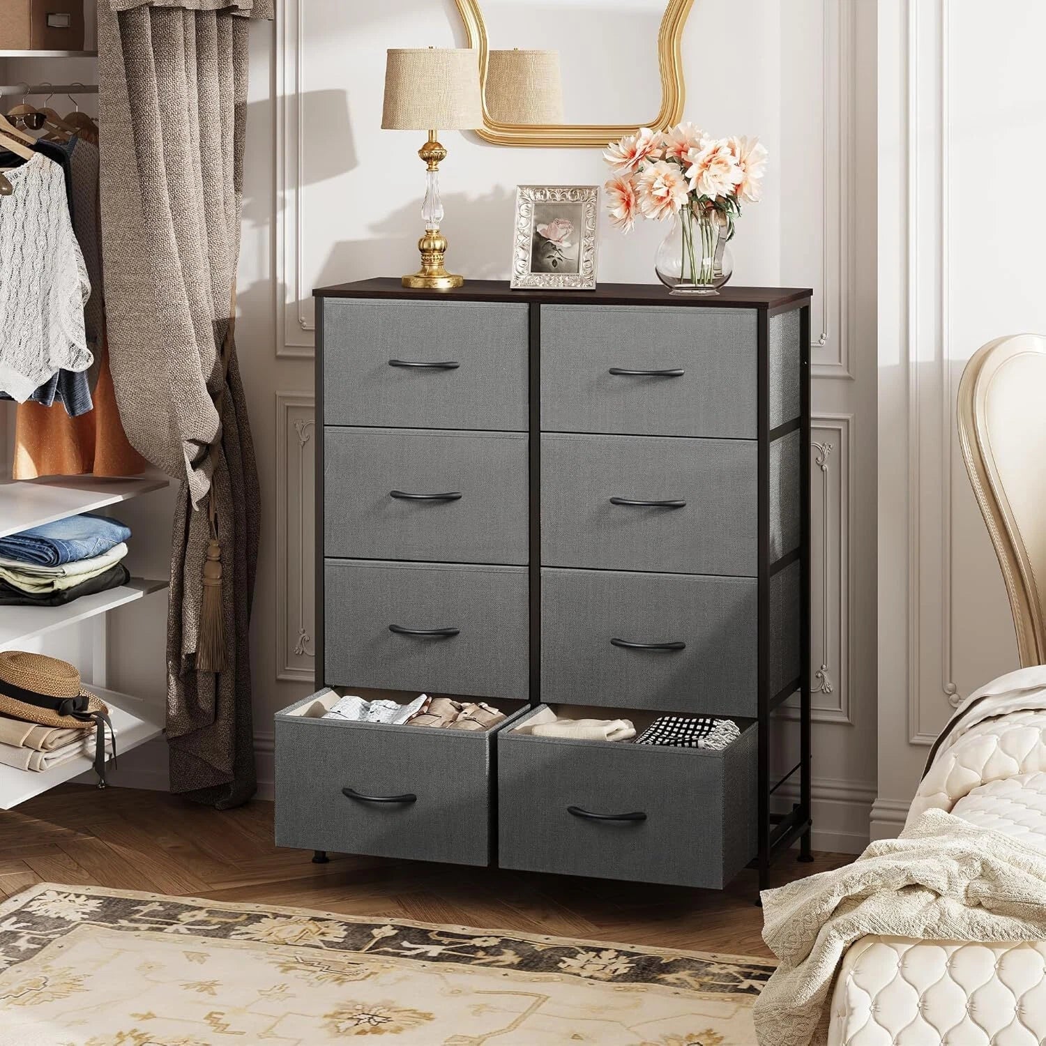 Fabric dresser for bedroom, high dresser with 8 drawers 07FC0E-D4 - KOEEK