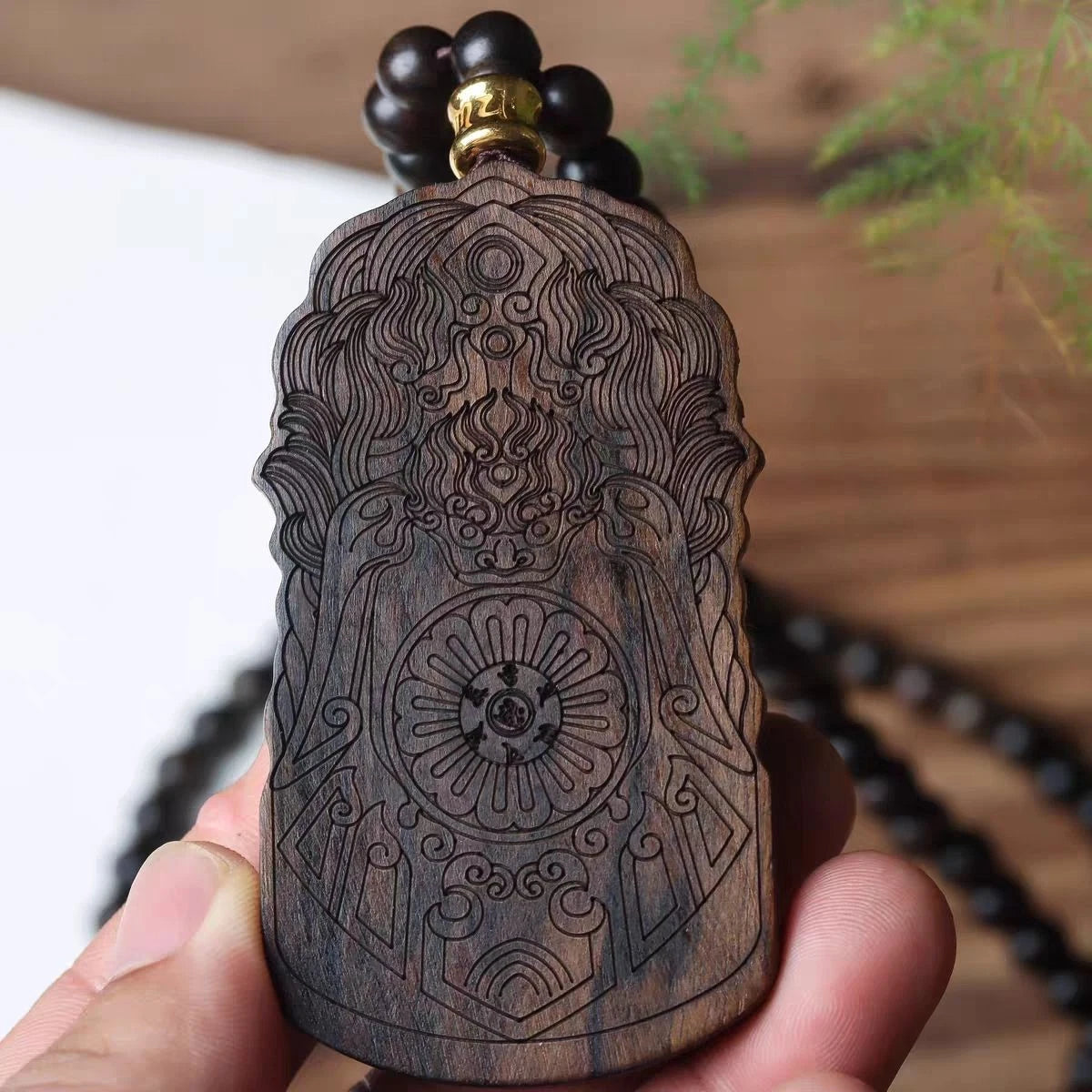 Nha Trang Agarwood Acala Pendant Necklace Zodiac Guardian Deity Charm 07FC0E-D4 - KOEEK