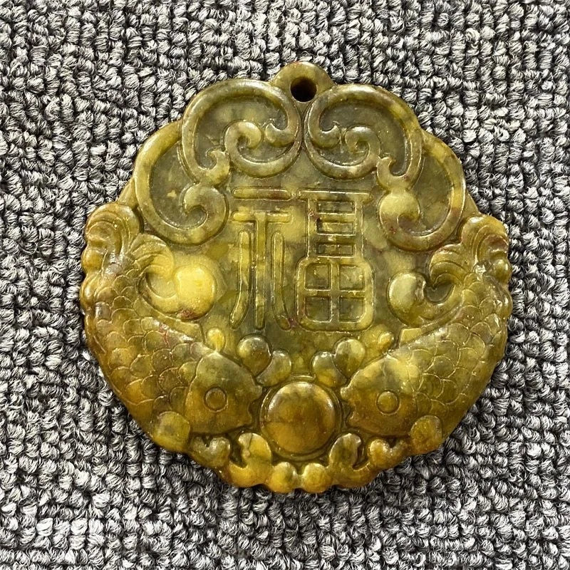 Jade Xiuyu Stone Carved Double Fish Figurine Collectible Amulet Jade Sculpture 07FC0E-D4 - KOEEK