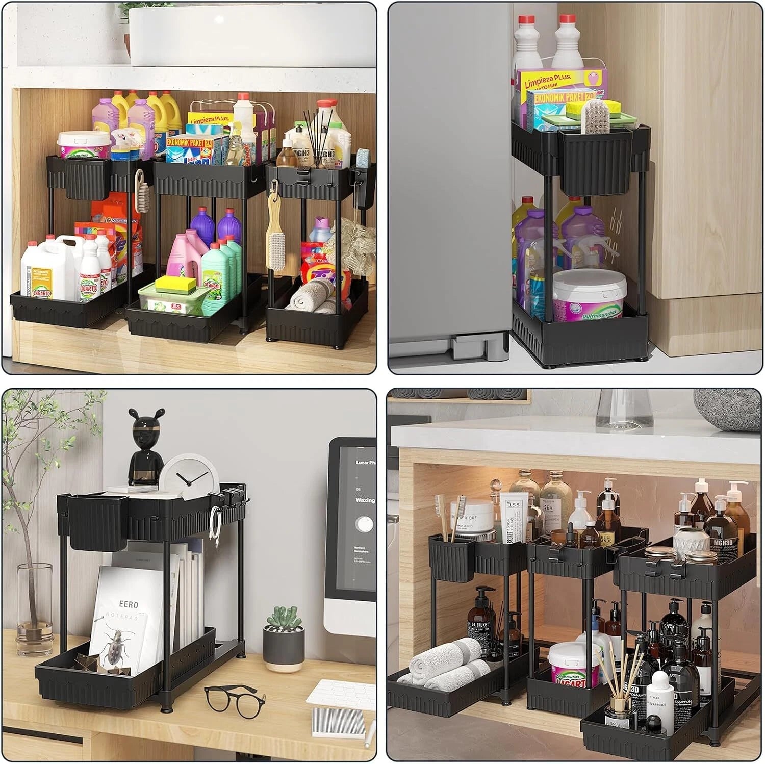 3 Pack Under Sink Organizer,2-Tier Multi-Use Kitchen Bathroom Organizers Storage 07FC0E-D4 - KOEEK