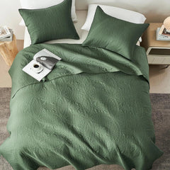 Queen Quilt Bedding Set,Olive Green Ultrasonic Full/Queen Quilt Set,Lightweight 07FC0E-D4 - KOEEK