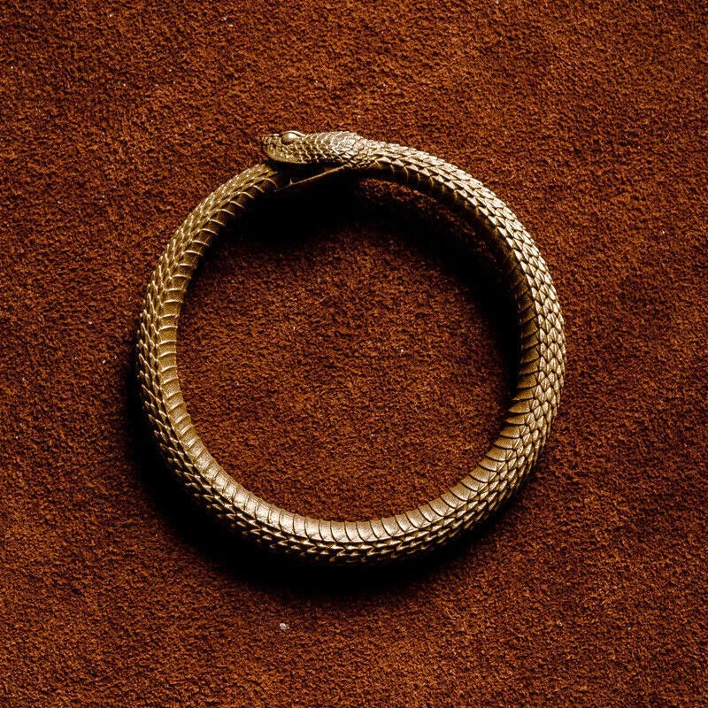 Brass  Brass Snake Ring Keychain Bite Ouroboros Key Pendant Mens Gift 07FC0E-D4 - KOEEK