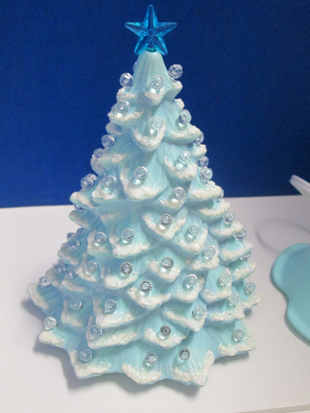 "LIGHT BLUE w/SNOW CAPS"  Ceramic Christmas Tree"  ly Made/ Extra Lights 07FC0E-D4 - KOEEK