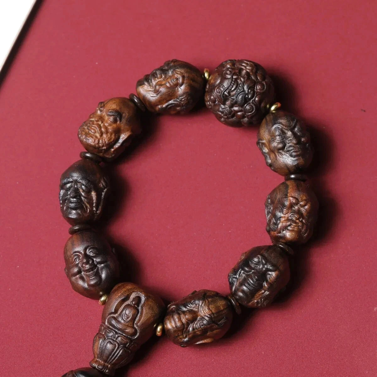 Natural Agarwood Carving Eighteen Arhats Buddha Prayer Beads Men  Bracelet 07FC0E-D4 - KOEEK