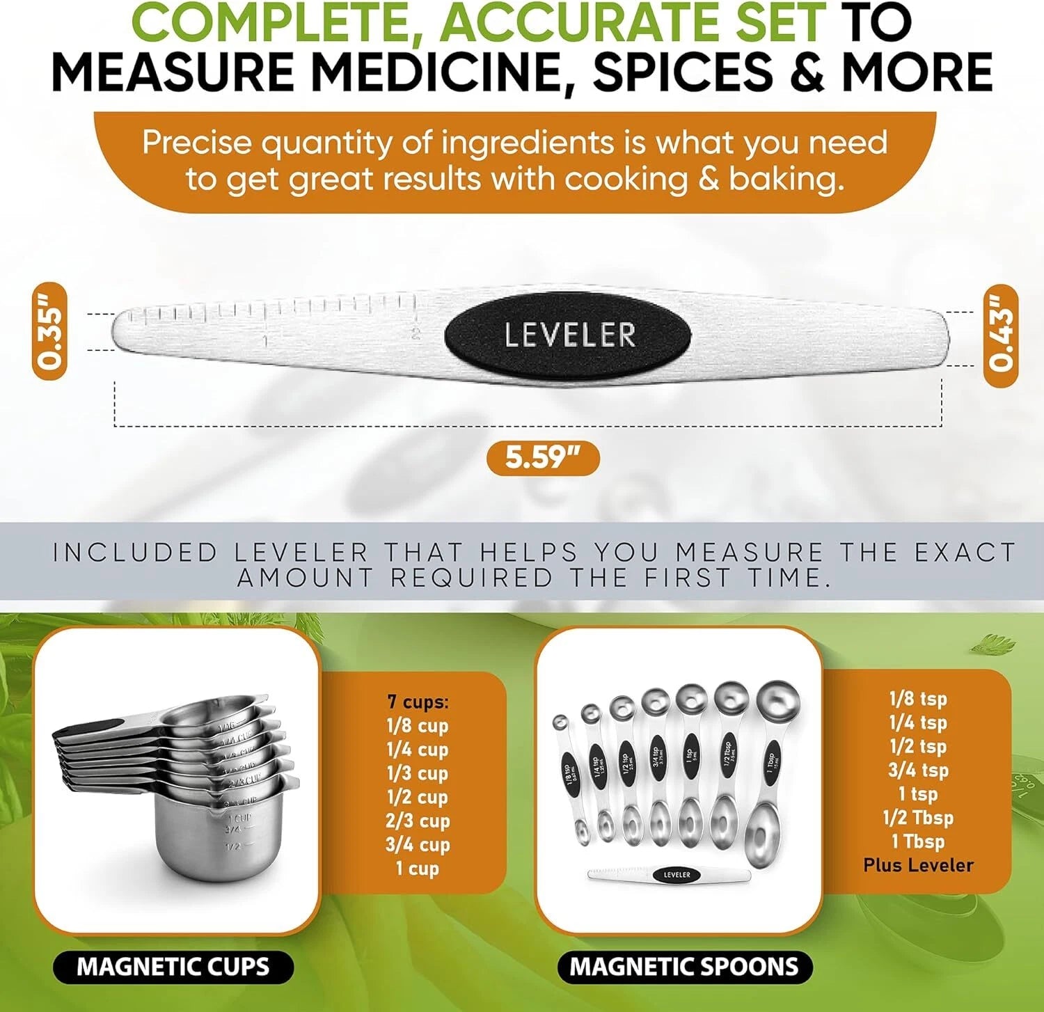 Magnetic Measuring Cups & Spoons Set (Patent Pending), Strong N45 Magnets 07FC0E-D4 - KOEEK