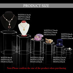 Set of 6 jewellery display bases: hexagonal acrylic display stands, 6 sizes 07FC0E-D4 - KOEEK