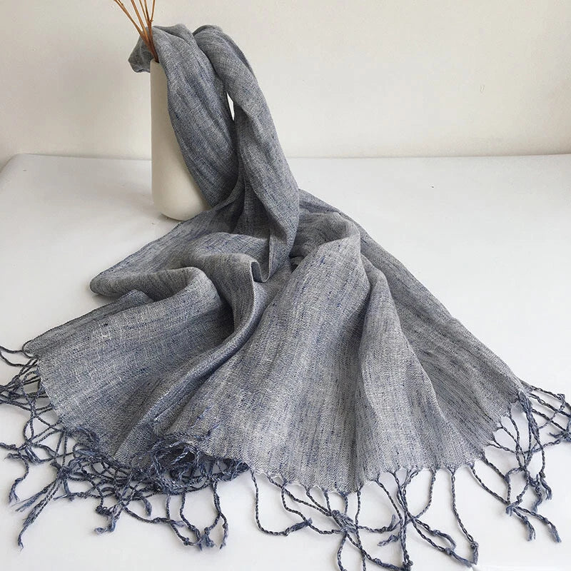 Mens  Flax Linen Scarf Breathable Tasseled Solid Shawl Bandana Neckerchief 07FC0E-D4 - KOEEK