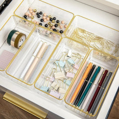 Kerry Plastic Stackable Office Desk Drawer Organizers, 6" x 3", 6 Pack,Gold Trim 07FC0E-D4 - KOEEK