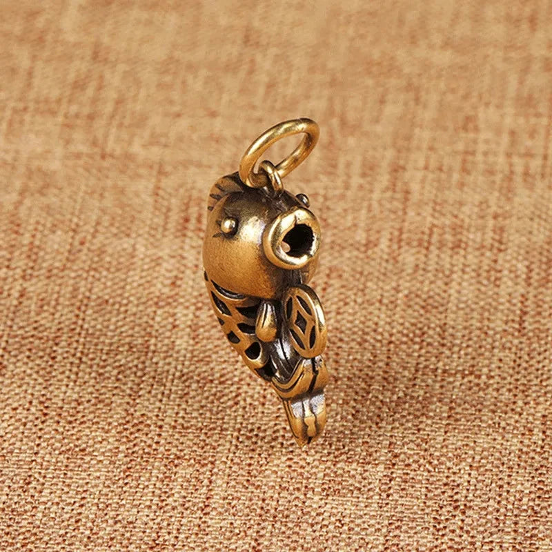 3.2cm Brass Hand-carved Hollow Goldfish Figurines Keychain Vintage Pendants 07FC0E-D4 - KOEEK
