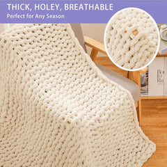 Chunky Knit Throw Blanket for Couch, 40x60 inches,  Hand Knitted 07FC0E-D4 - KOEEK