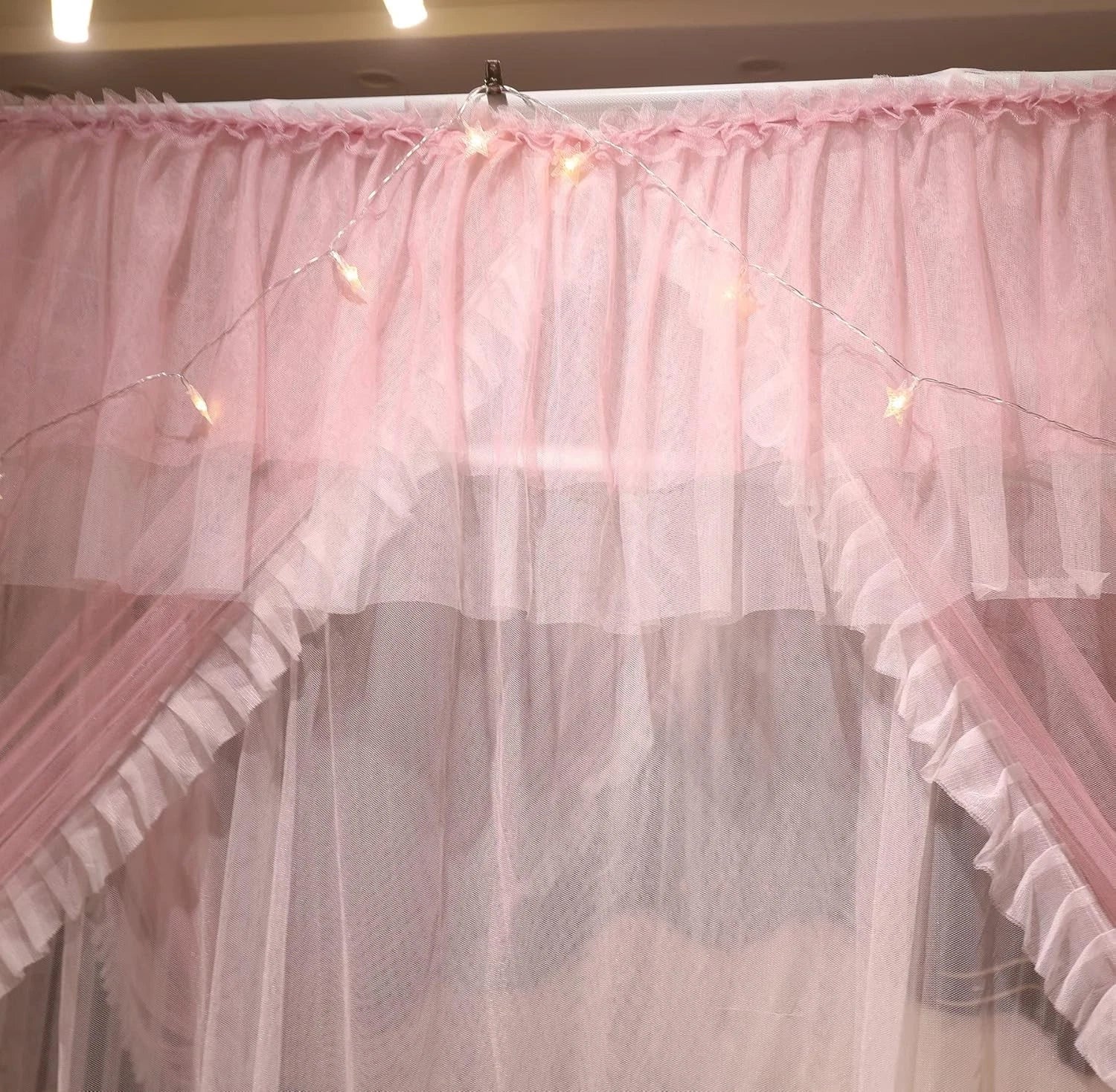 4 Corner Post Ruffle Princess Bed Canopy Curtain-Double Layer Cozy Drape Netting 07FC0E-D4 - KOEEK