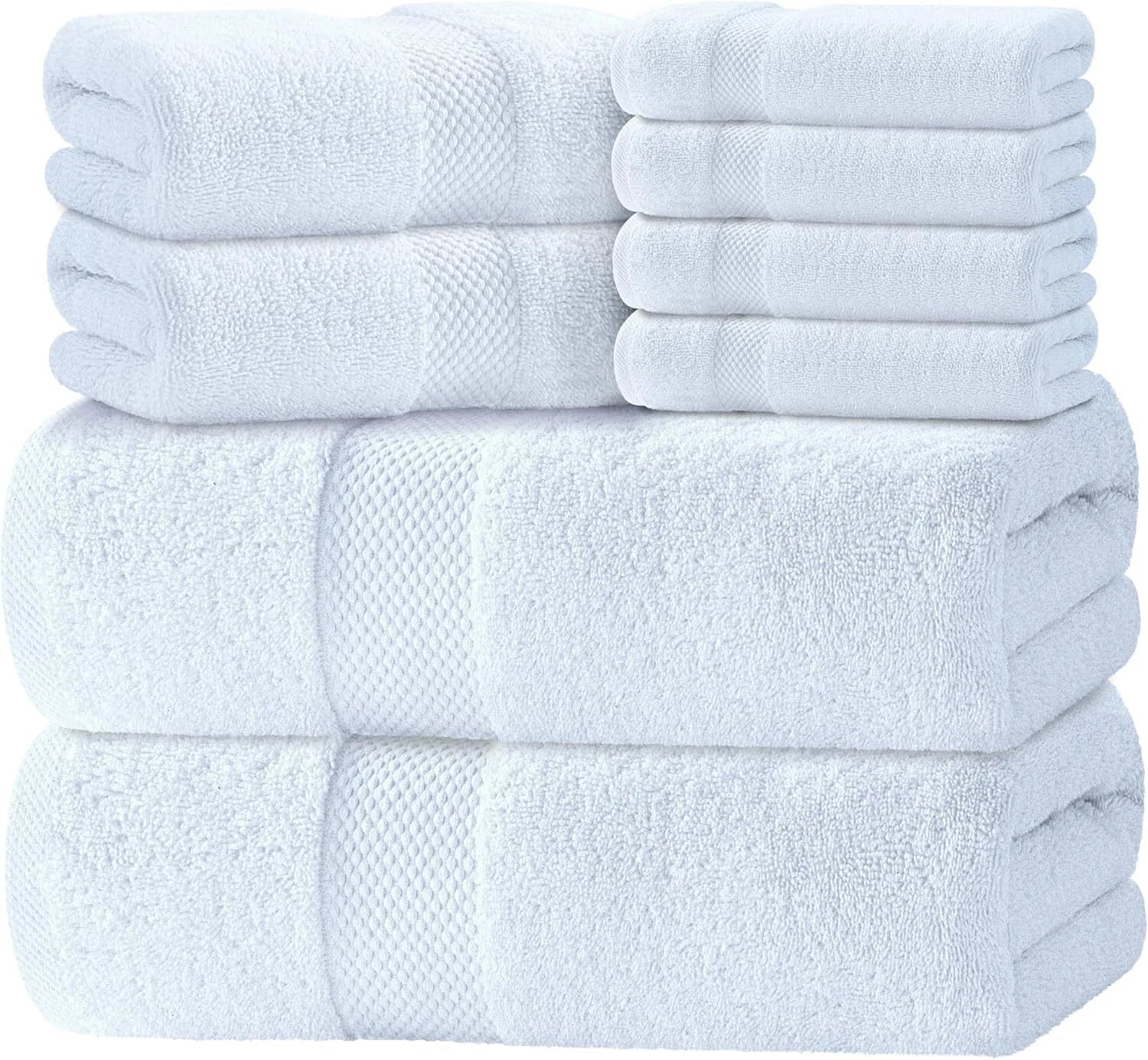 Luxury White Bath Towel Set of 8 Pieces -  Turkish Cotton Highly Absorbent 07FC0E-D4 - KOEEK