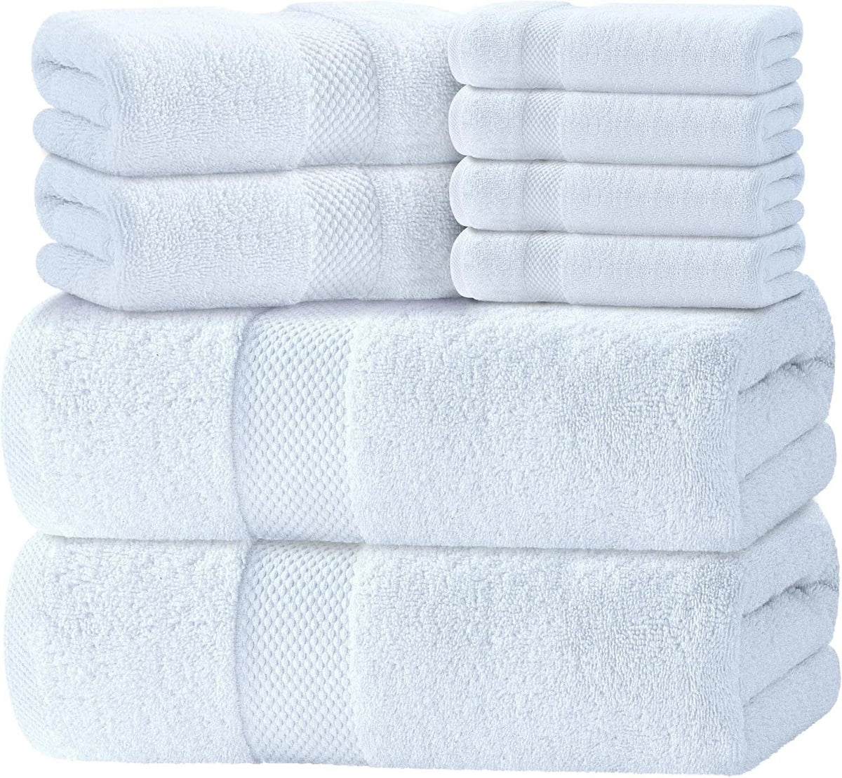 Luxury White Bath Towel Set of 8 Pieces -  Turkish Cotton Highly Absorbent 07FC0E-D4 - KOEEK