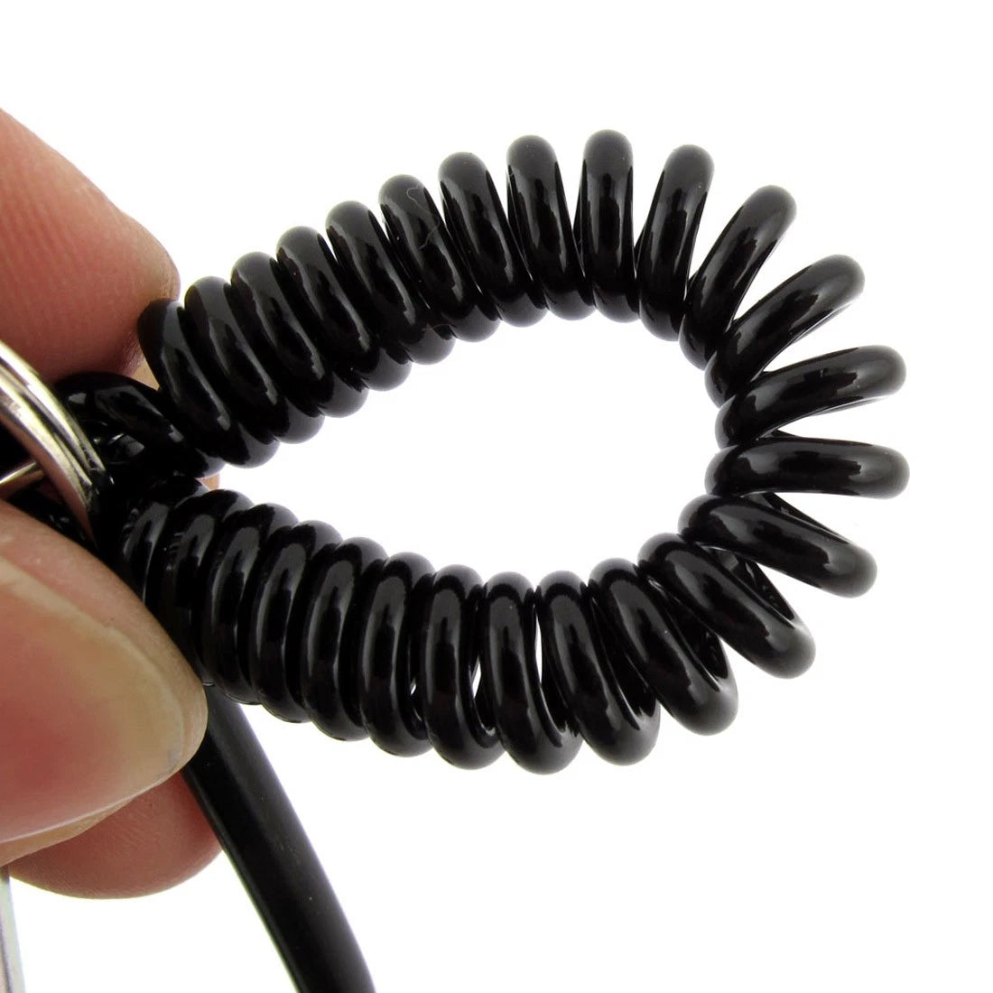 Carabiner Hook Elastic Spring Coil Strap Rope Keychain Black 5 Inch Long 2 Pcs 07FC0E-D4 - KOEEK