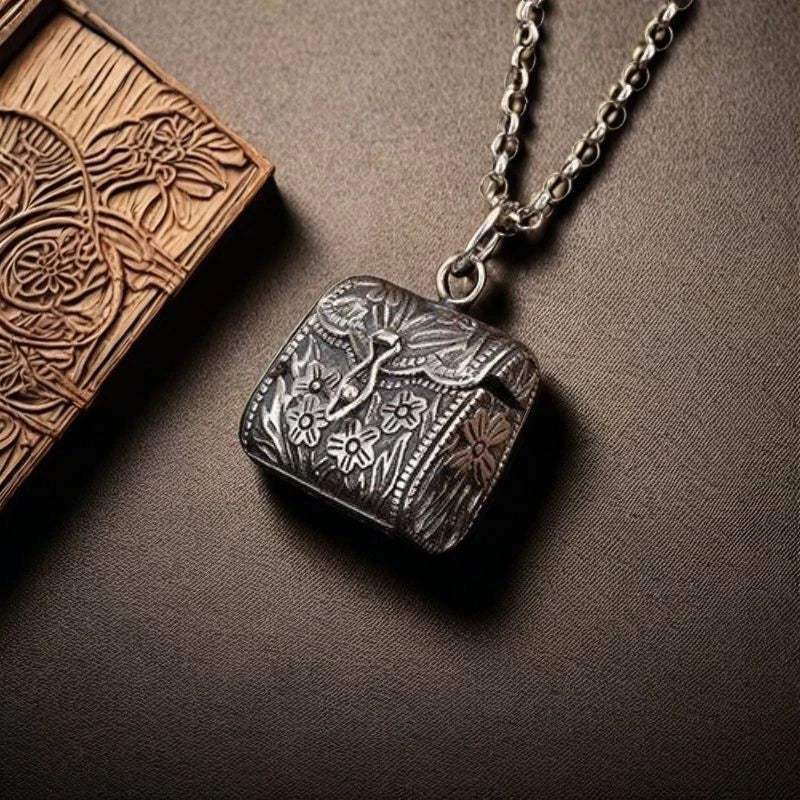 Openable Plum Blossom Money Bag Pendant Vintage Handbag Creative Box Necklace 07FC0E-D4 - KOEEK