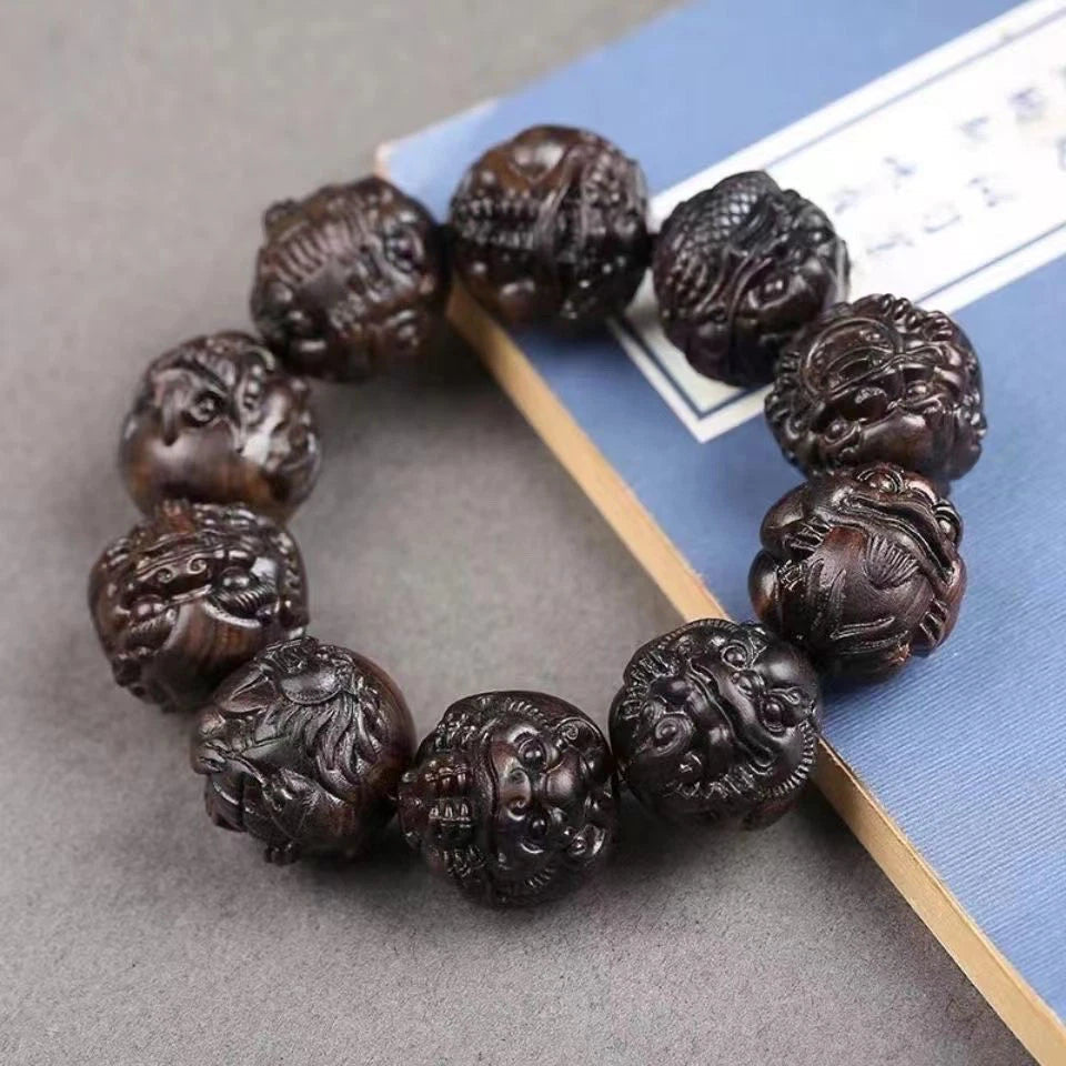 Agarwood Bracelet Bracelet, Hand-carved Buddha Beads 07FC0E-D4 - KOEEK