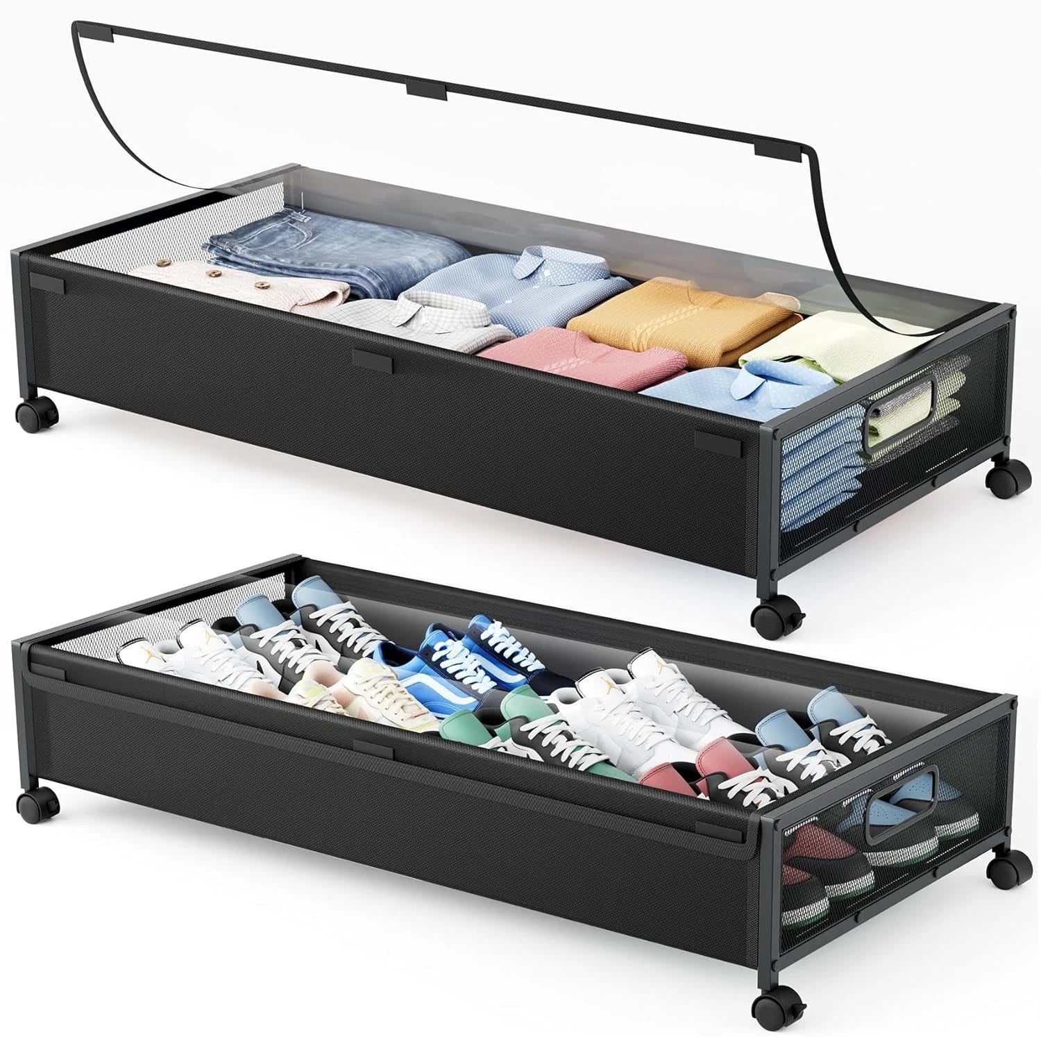 Under Bed Storage Containers with Wheels 2 Pack Underbed Shoe Storage 07FC0E-D4 - KOEEK