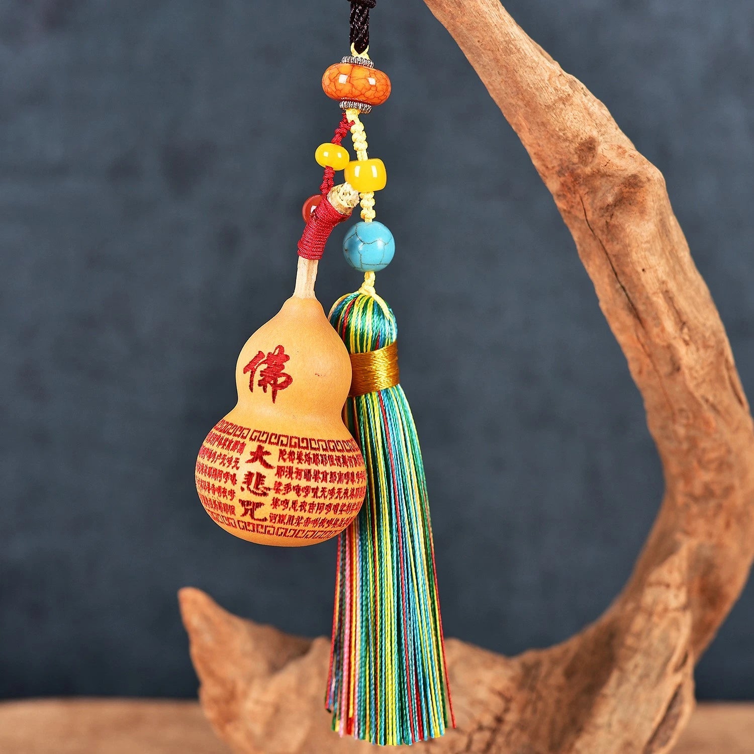 Natural Gourd Car Hanging Ornament Tassel Rearview Mirror Peace Charm Decor 07FC0E-D4 - KOEEK