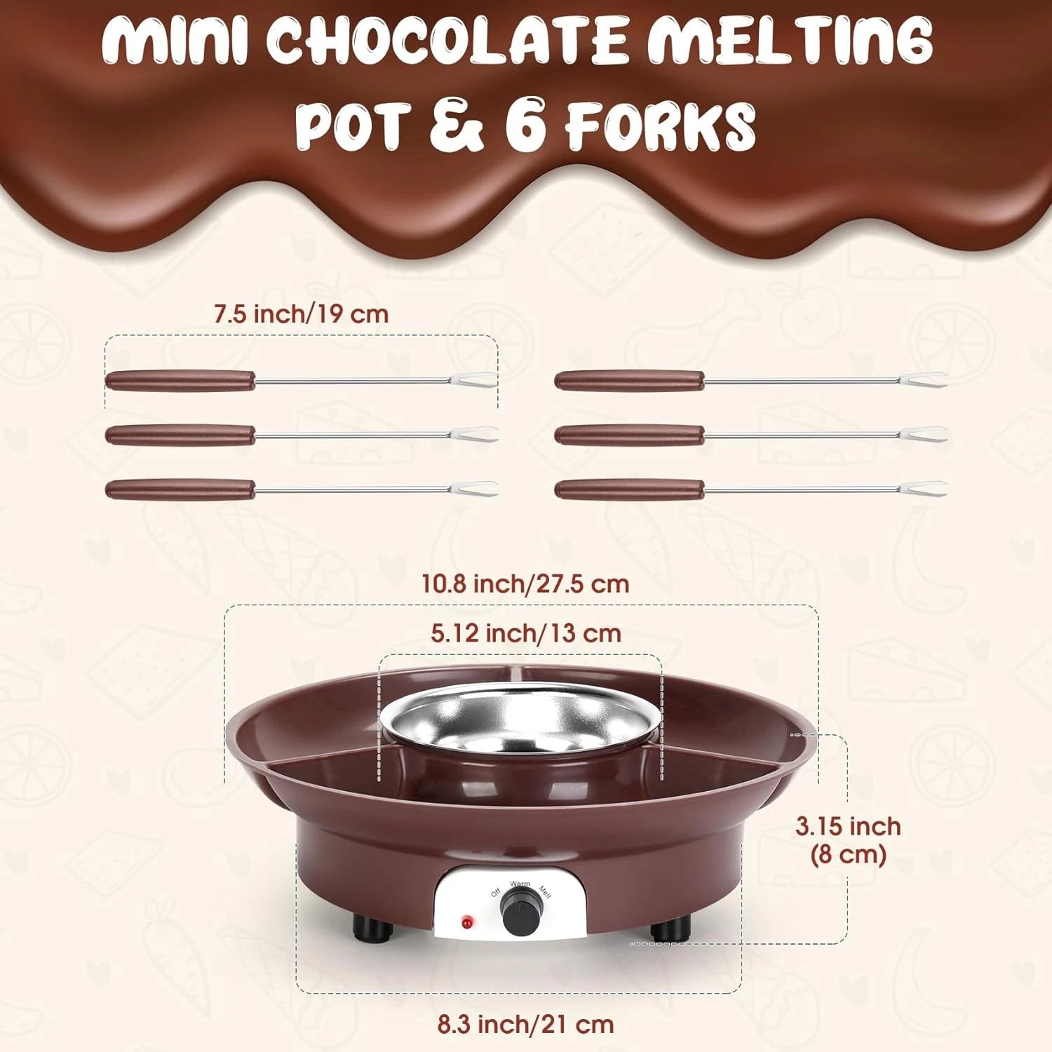 MINI Melting Fondue Set, 10oz Electric Chocolate Melting Pot with 6PCS Forks 07FC0E-D4 - KOEEK