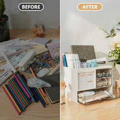 Desk Organizer with 3 Drawer, Multi-Functional Pencil Pen Holder for Desk, Desk 07FC0E-D4 - KOEEK
