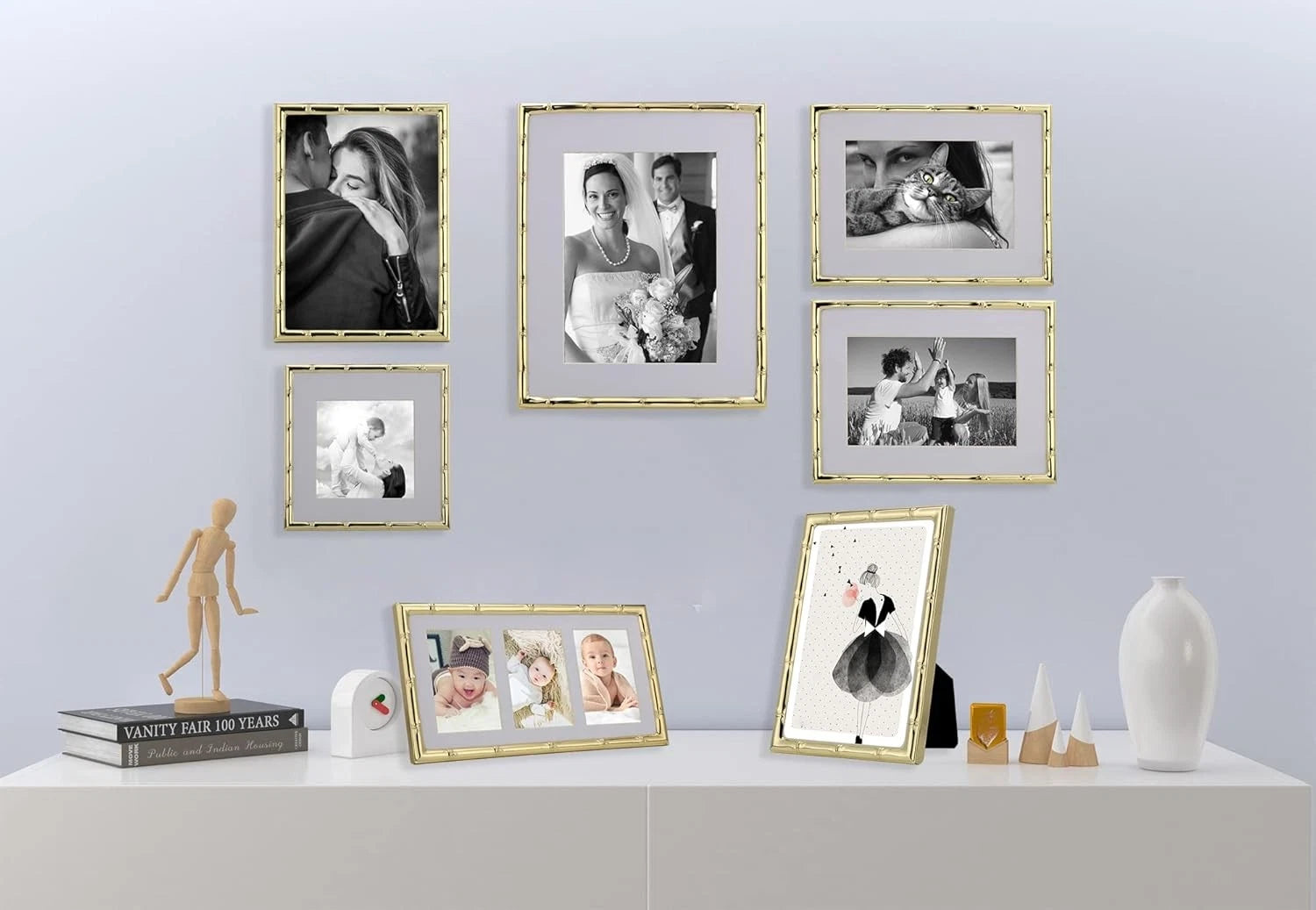 3-2x3 inch golden multi-metal photo frame, three-piece design, set of 2 07FC0E-D4 - KOEEK
