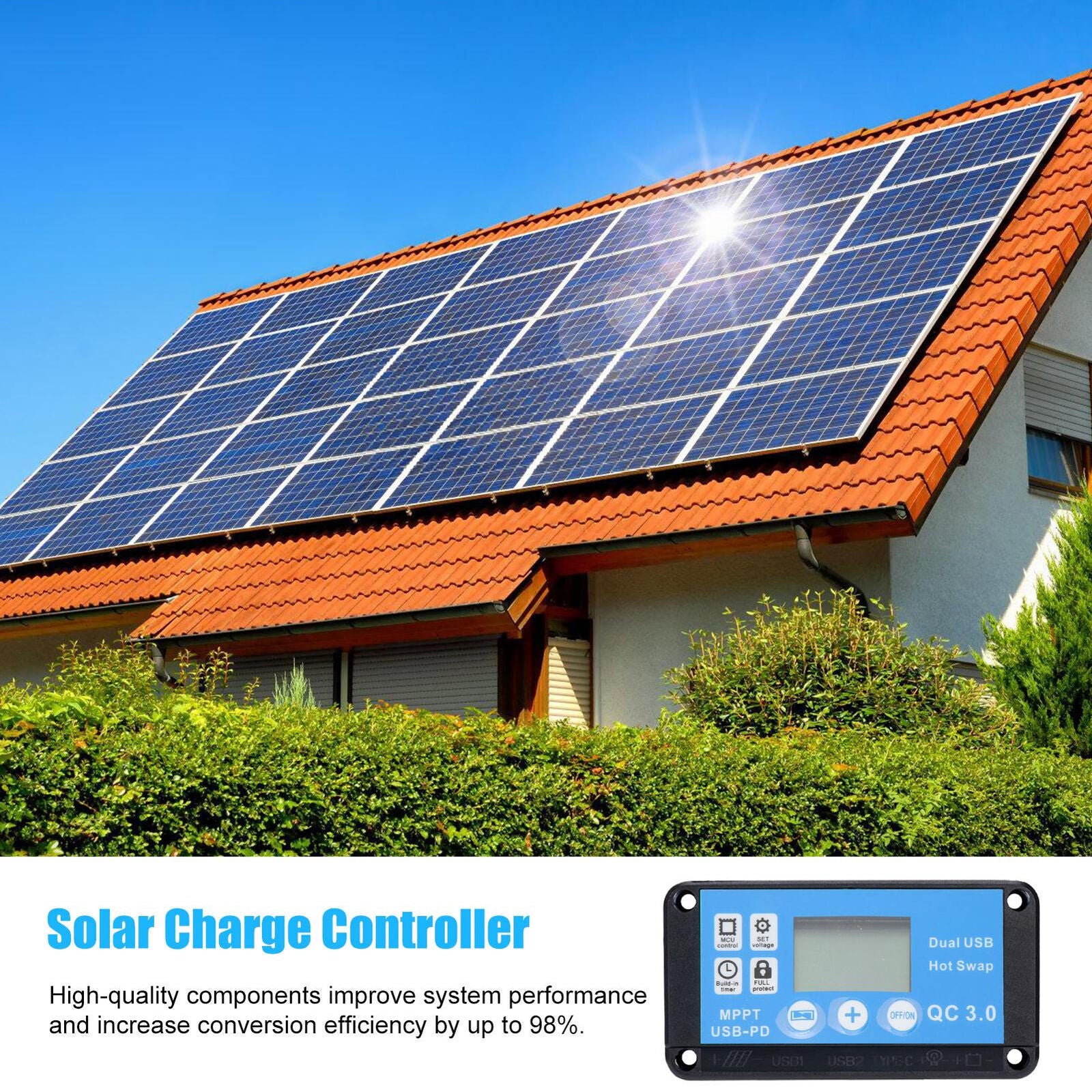 new 12V/24V  LCD Solar Panel Battery Regulator 12V/24V Charge Controller Dual USB koeek - KOEEK