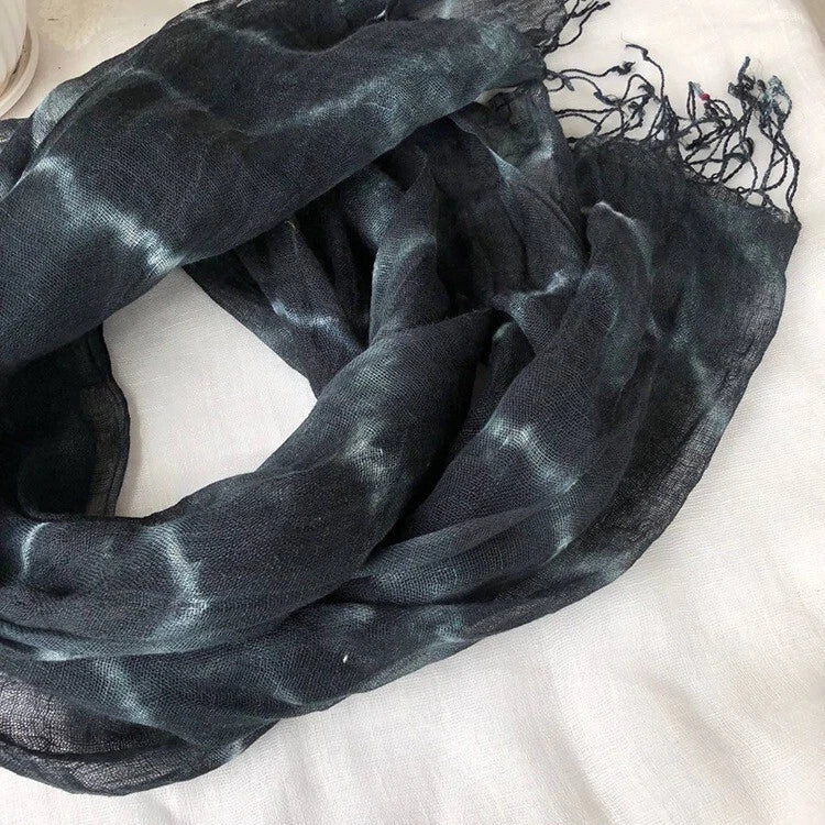 Mens  Flax Linen Tasseled Fairy Tie-dyed Unisex Spring Shawl Bandana Wrap 07FC0E-D4 - KOEEK
