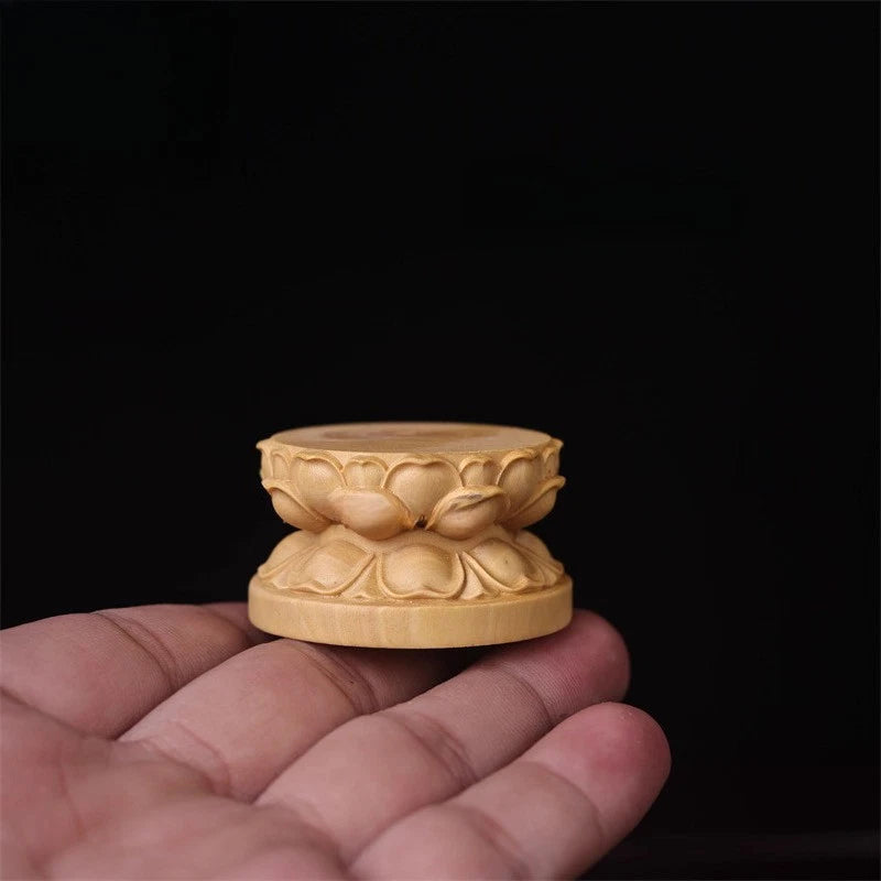4.5cm Small Leaved Boxwood Carve Lotus Buddha Statue Base Ornament Display Stand 07FC0E-D4 - KOEEK