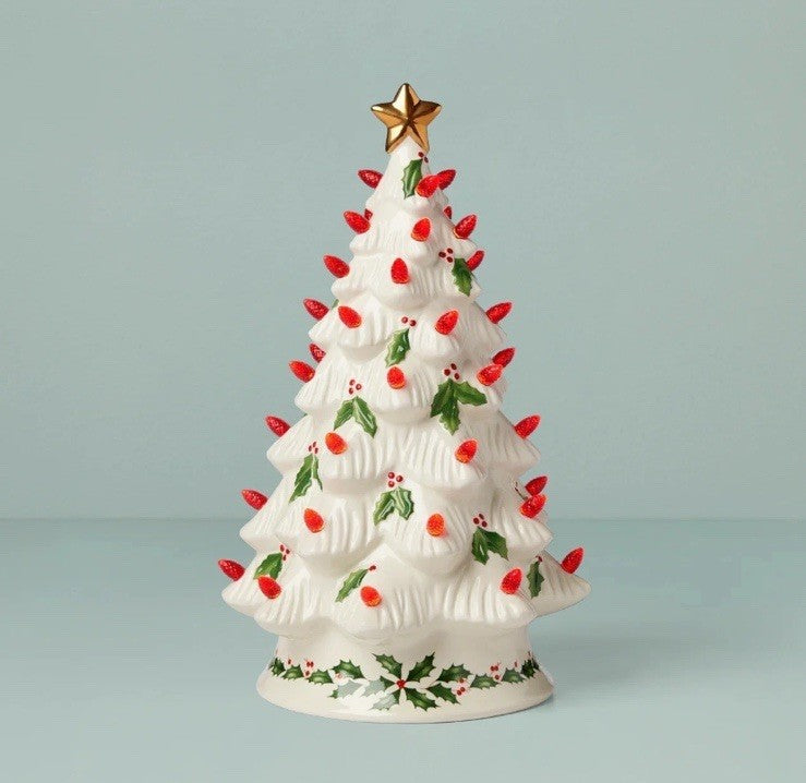Lenox "Treasured Traditions" Lighted Christmas Tree Red Bulbs Figurine NIB $180 LENOX - KOEEK