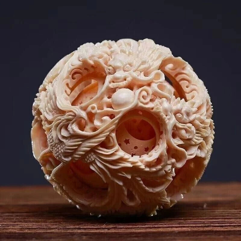 Pair Chinese Carved 3 Layer Dragon Phoenix Puzzle Ball Collections Decoration 07FC0E-D4 - KOEEK