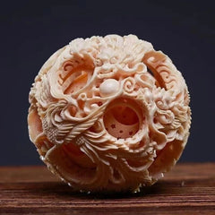 Pair Chinese Carved 3 Layer Dragon Phoenix Puzzle Ball Collections Decoration 07FC0E-D4 - KOEEK