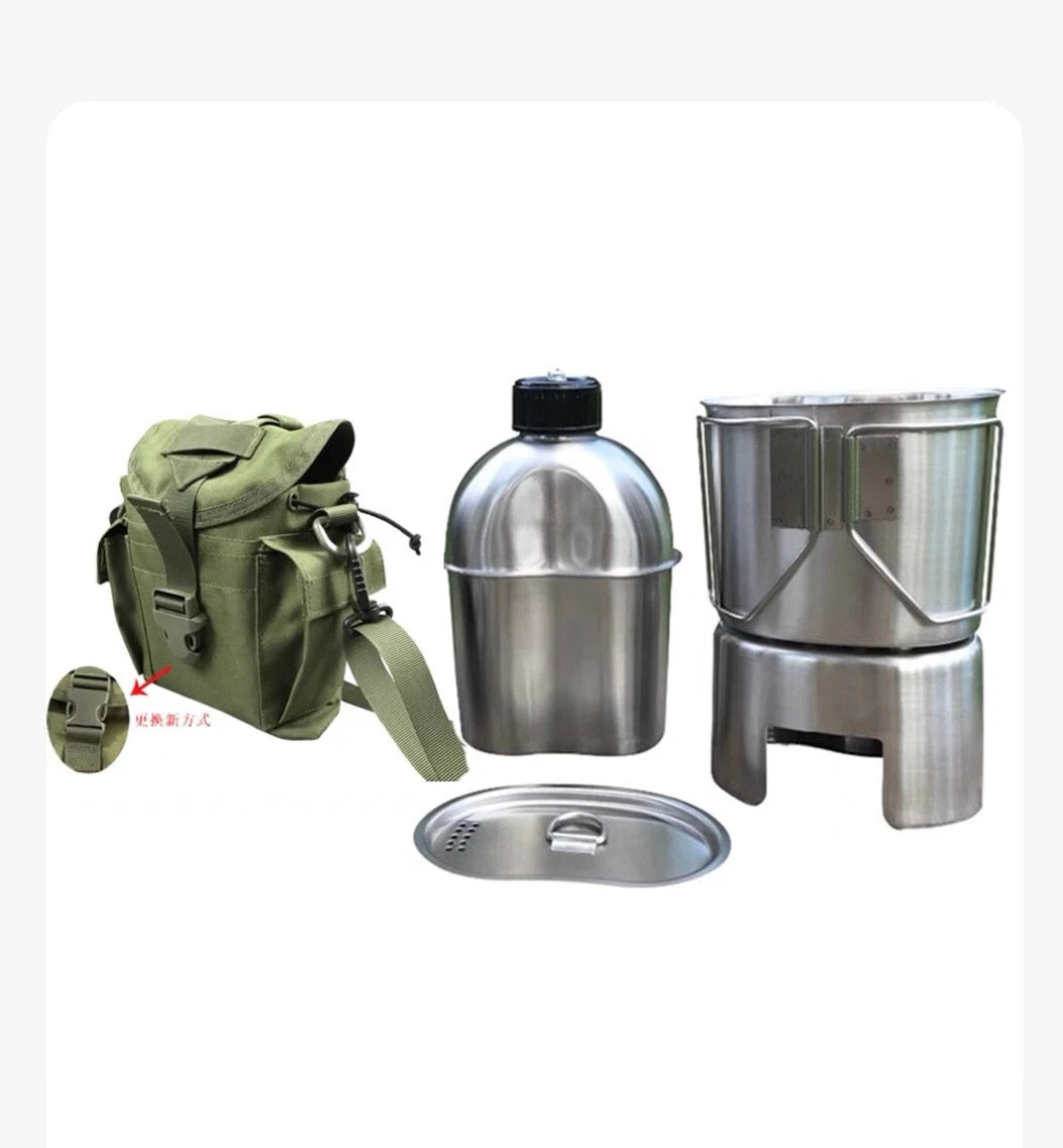 US Military Canteen Wire Handle Cup Stove Outdoor Camping Mess Kit 4 Piece Set 07FC0E-D4 - KOEEK