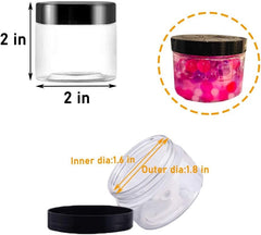 new 20 Pack 2 oz Clear Plastic Round Slime Containers,Empty 2 Ounces, Black Lids 07FC0E-D4 - KOEEK