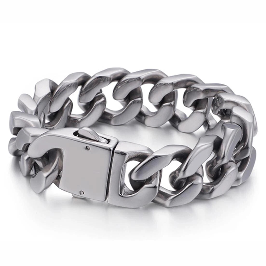 20mm Heavy Polished Silver Stainless Steel Curb Cuban Mens Chain Bracelet Gift 07FC0E-D4 - KOEEK