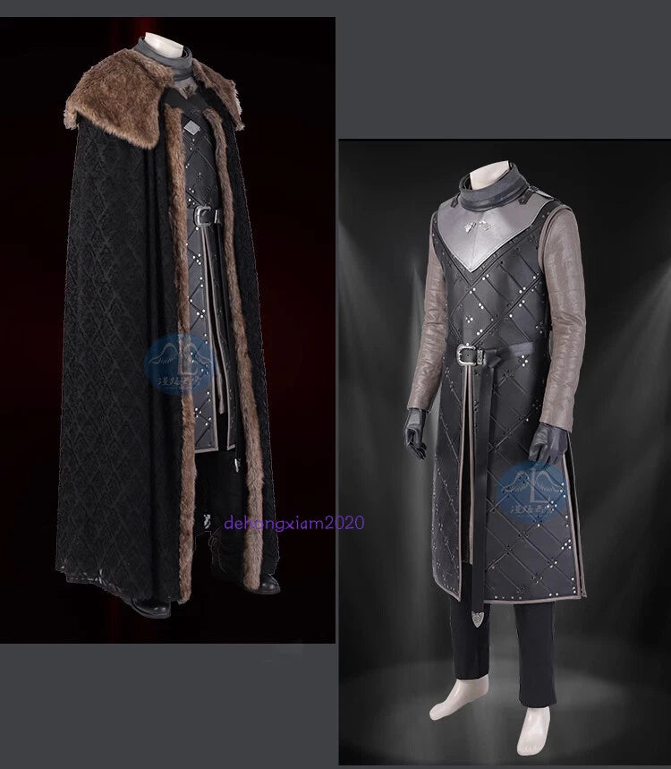 Game of Thrones Season 8 Jon Snow Men's Cosplay Costume with Cloak Full Suit 07FC0E-D4 - KOEEK