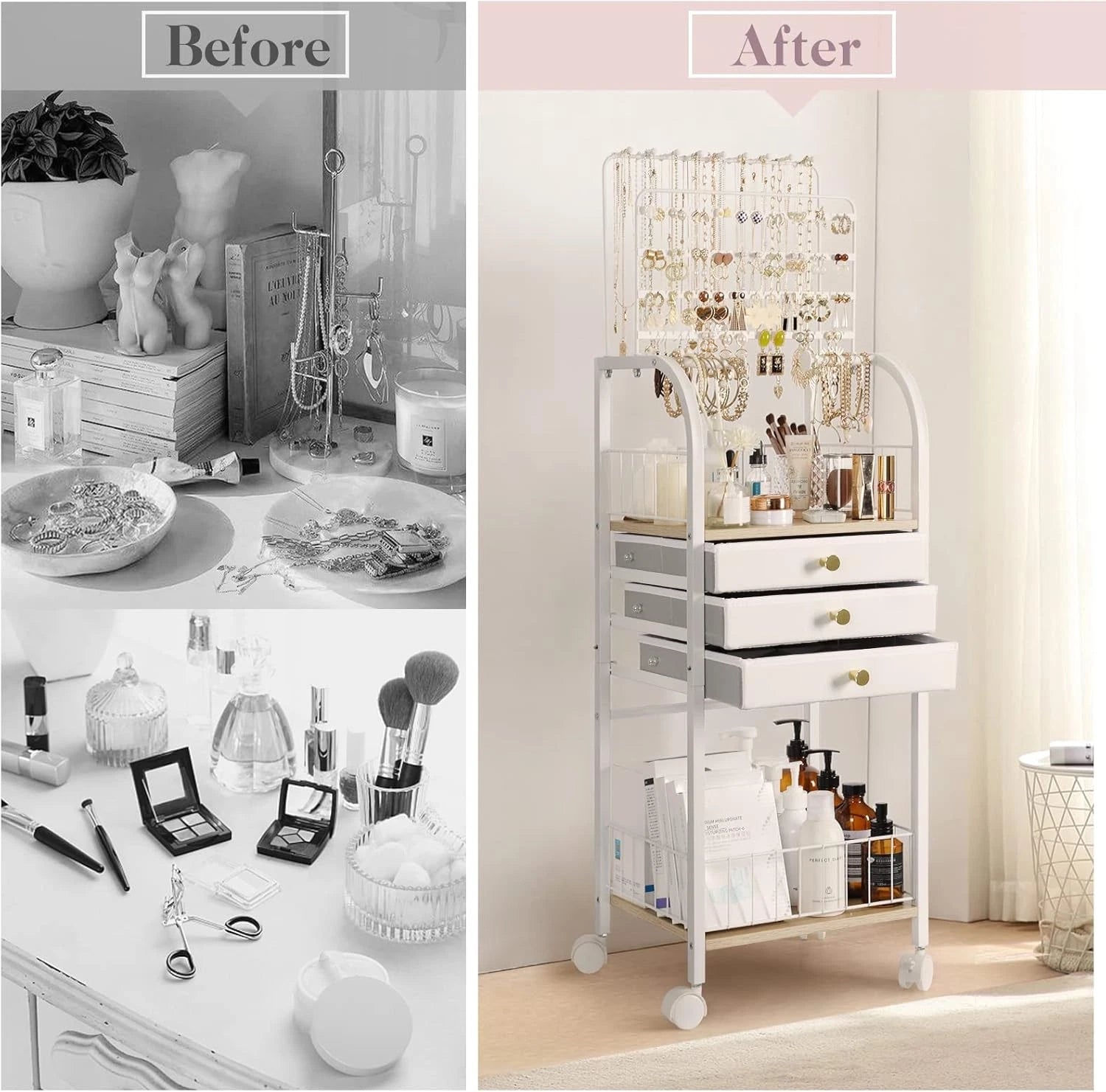 Large Jewelry Organizer Stand with 3 Box Drawer - Necklace Organizer Earring 07FC0E-D4 - KOEEK