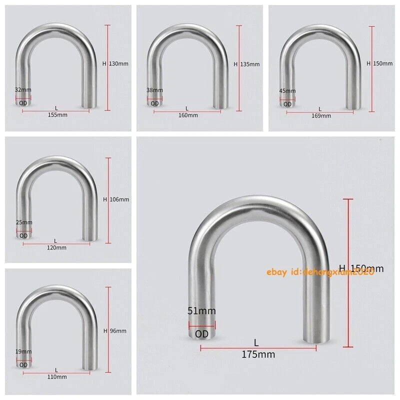 1PC 180 Degree Elbow U-Bend Exhaust Pipe 180° Tube Polished 304 Stainless Steel 07FC0E-D4 - KOEEK