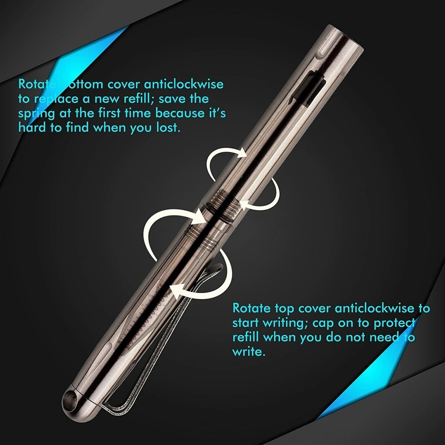 Stainless Steel Writing Pen 3 heads Heavy Duty EDC Ballpoint Pen Survival Tools 07FC0E-D4 - KOEEK