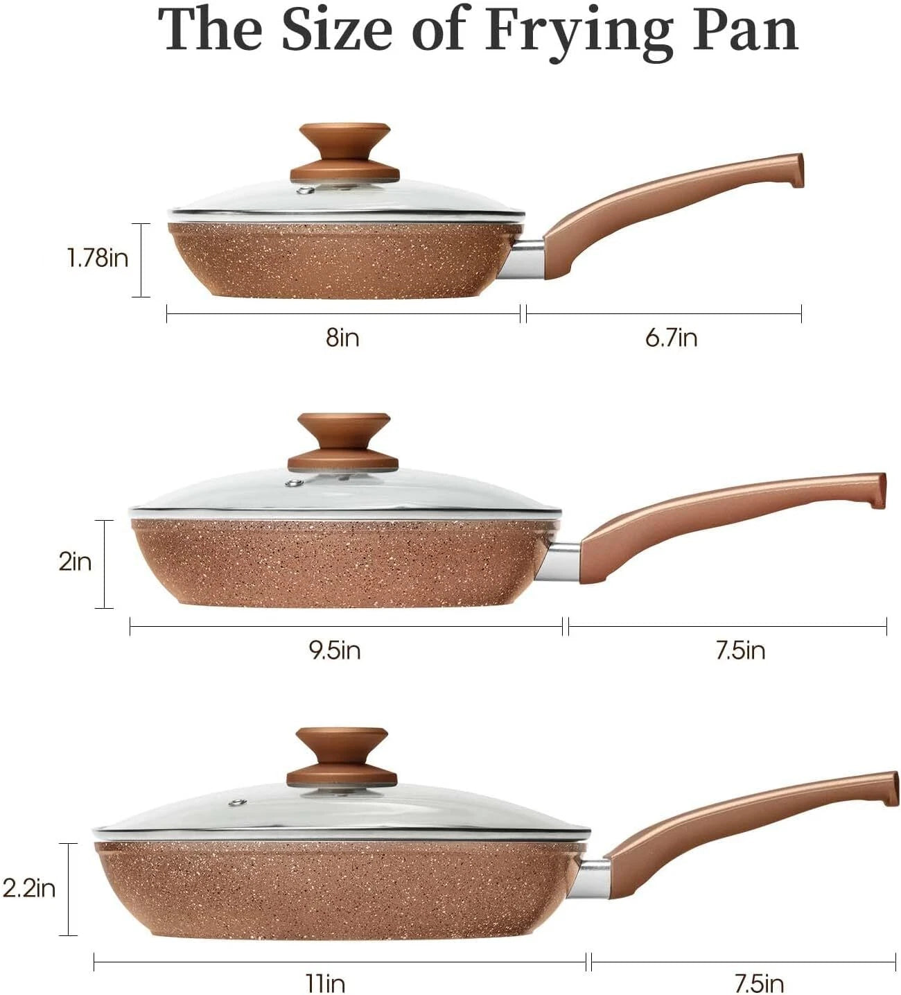 Frying Pan Set with Lid - Nonstick Cookware Set 3 Piece, Granite Cookware Set 07FC0E-D4 - KOEEK