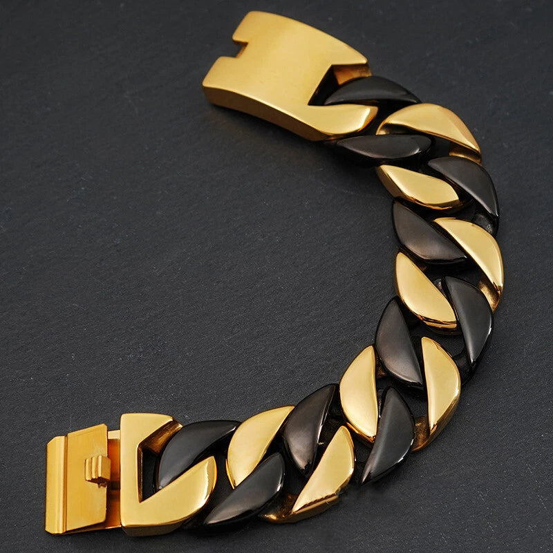 Gold Black 32mm Men Super Heavy Stainless Steel Bracelet Women Chain Bracelets 07FC0E-D4 - KOEEK