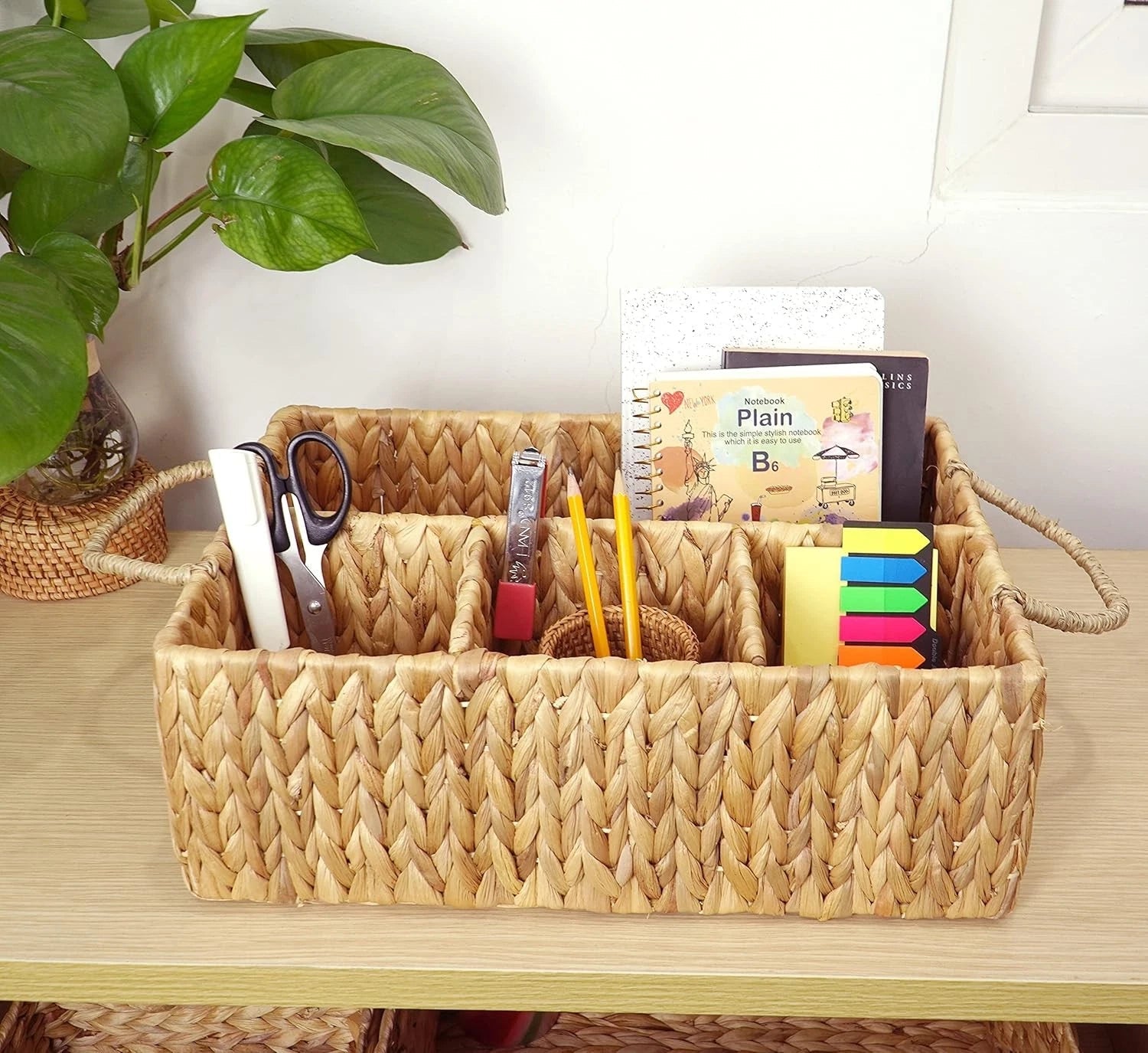 Wicker Storage Basket with Dividers Woven Natural Basket Hyacinth 07FC0E-D4 - KOEEK