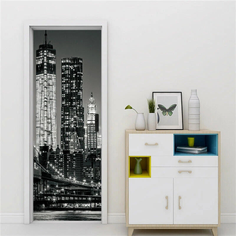 3D Self-Adhesive Door City Night View Wrap Mural Wall Art Sticker Home Decal HOME - KOEEK