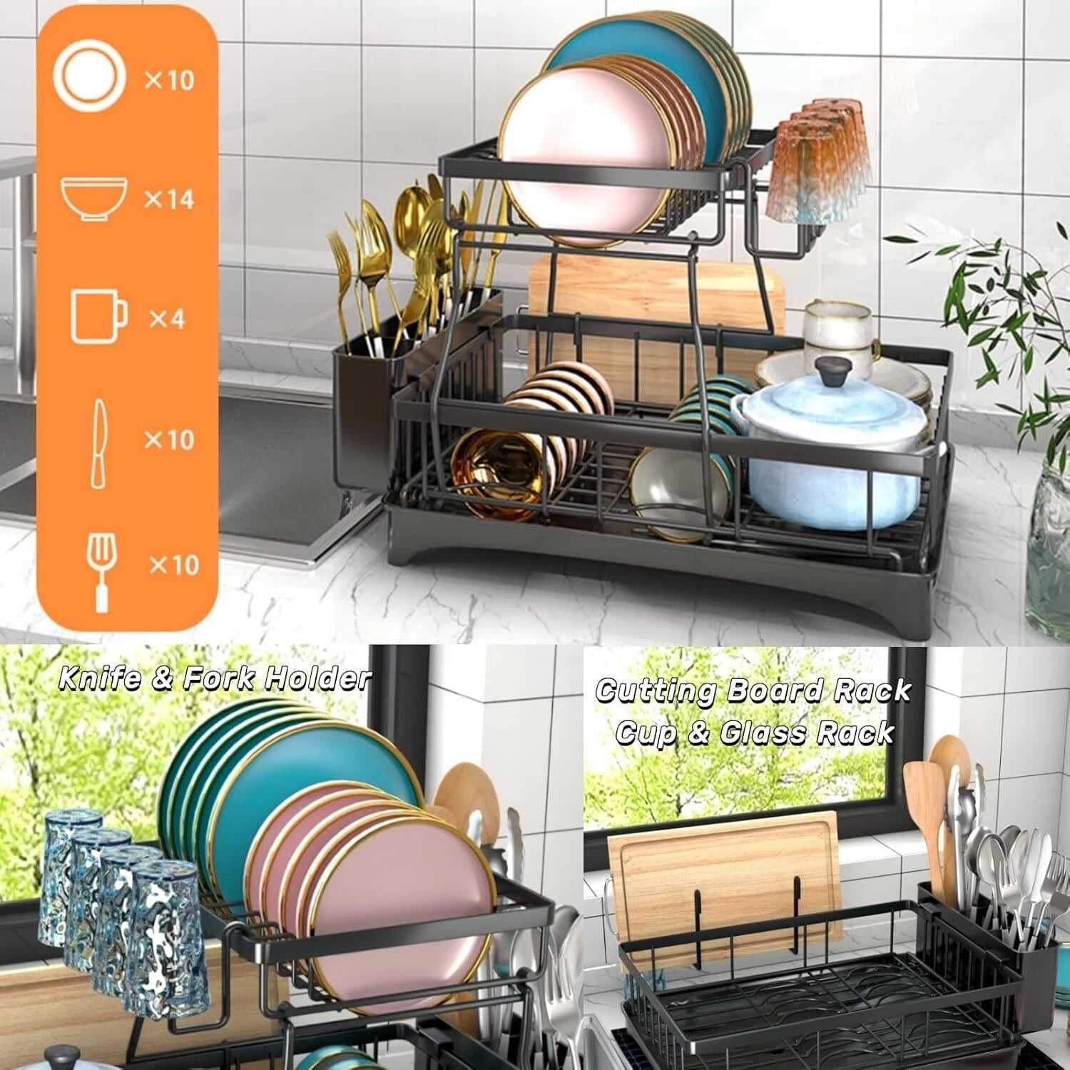 Dish Drying Rack, 2-Tier Dish Rack for Kitchen Countertop 07FC0E-D4 - KOEEK