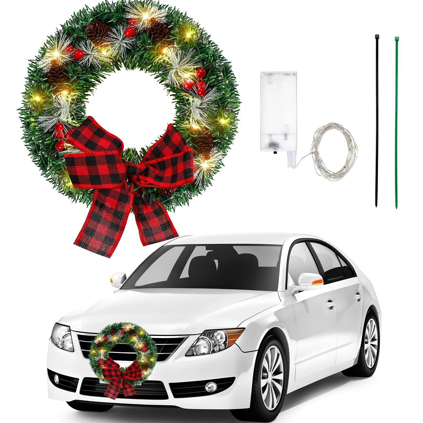 Christmas Car Wreath with Lighted Christmas Wreath LED Decoration Artificial ... 07FC0E-D4 - KOEEK