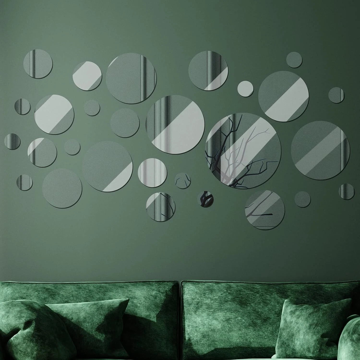 Real Glass Round Mirror Tiles Frameless Round Wall Mirrors Glass Mirror Tiles 07FC0E-D4 - KOEEK