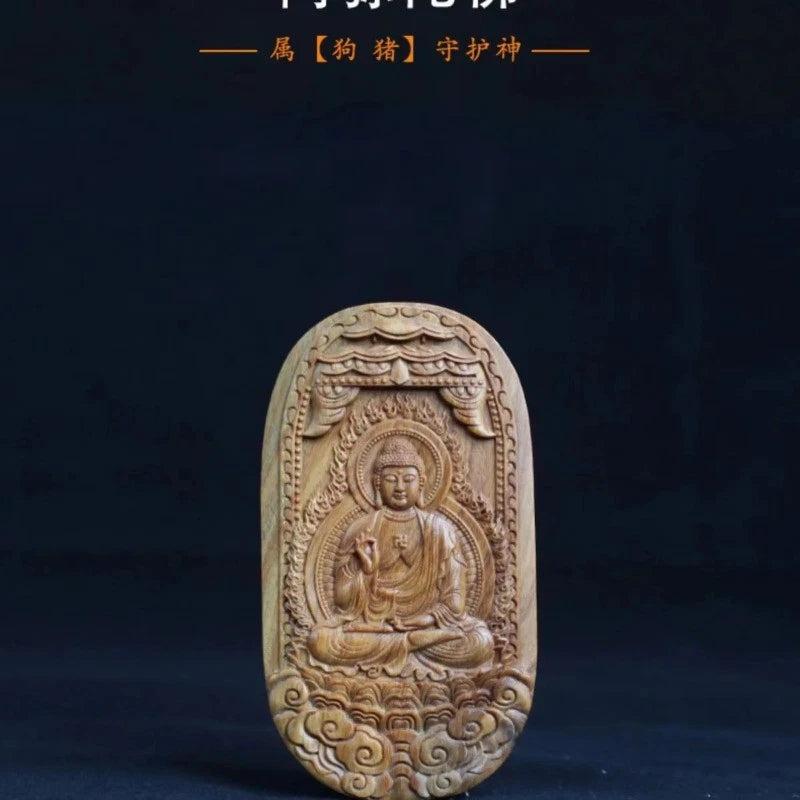 Green Sandalwood Handcarved 12 Zodiac Buddha Statue Guardian God Amulet Pendant 07FC0E-D4 - KOEEK