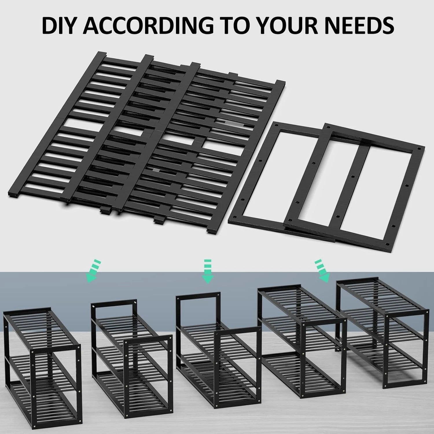 Bamboo shoe rack, stackable three-tier shoe rack, can store 9-12 pairs of shoes 07FC0E-D4 - KOEEK